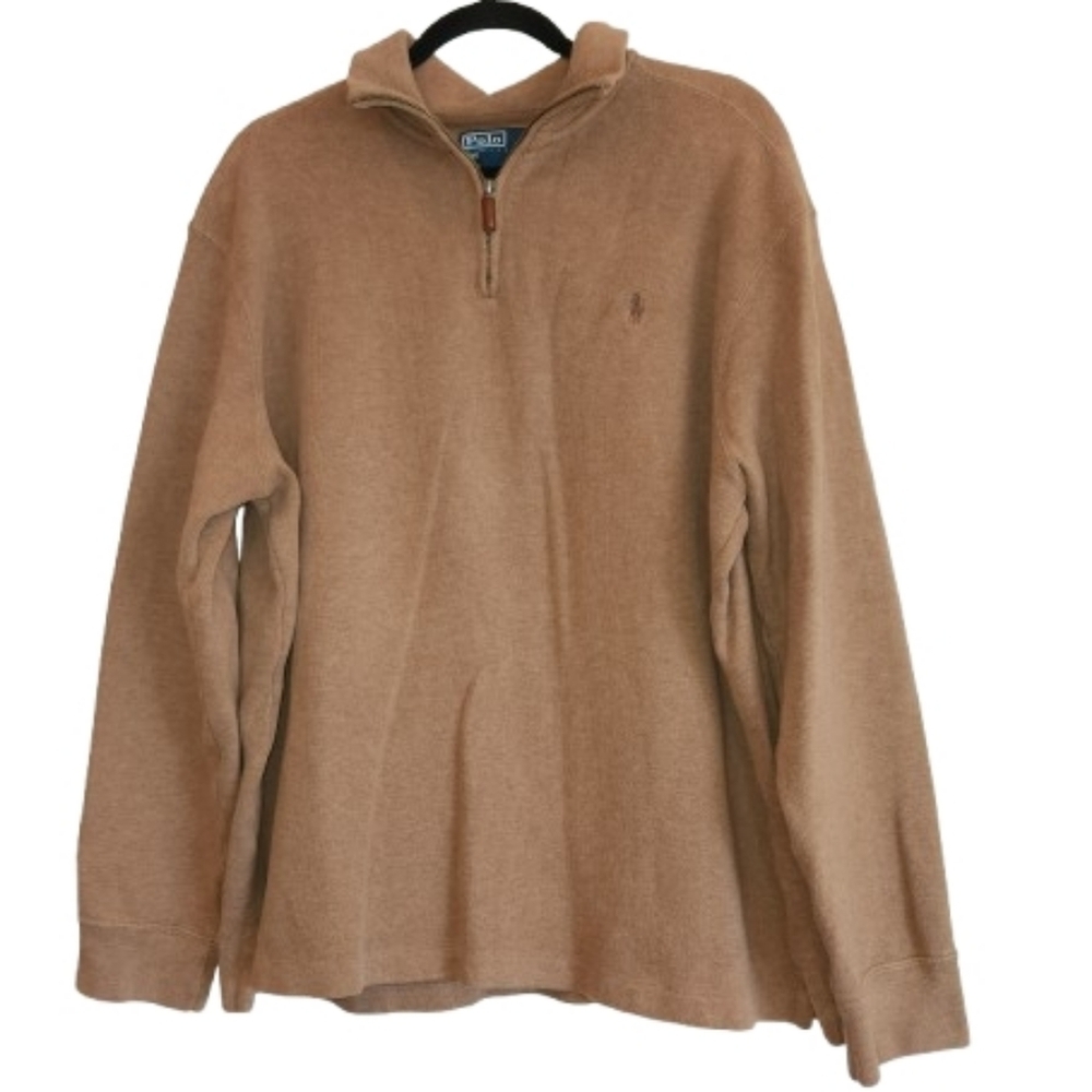 Vintage Polo by Ralph Lauren Camel 1/4 Zip Size XL Brown Pony Heavyweight Cotton